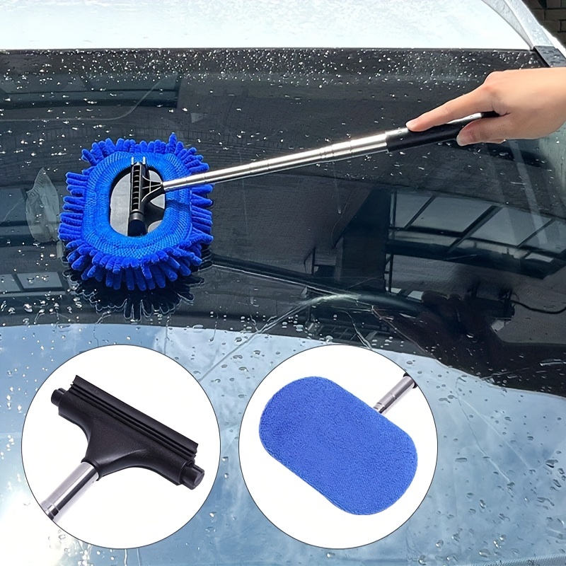 Generic Windshield Cleaning Tool, Car Window Cleaner with 4 Washable  Reusable Microfiber Pads, Extendable Long Handle Glass Wiper Clean