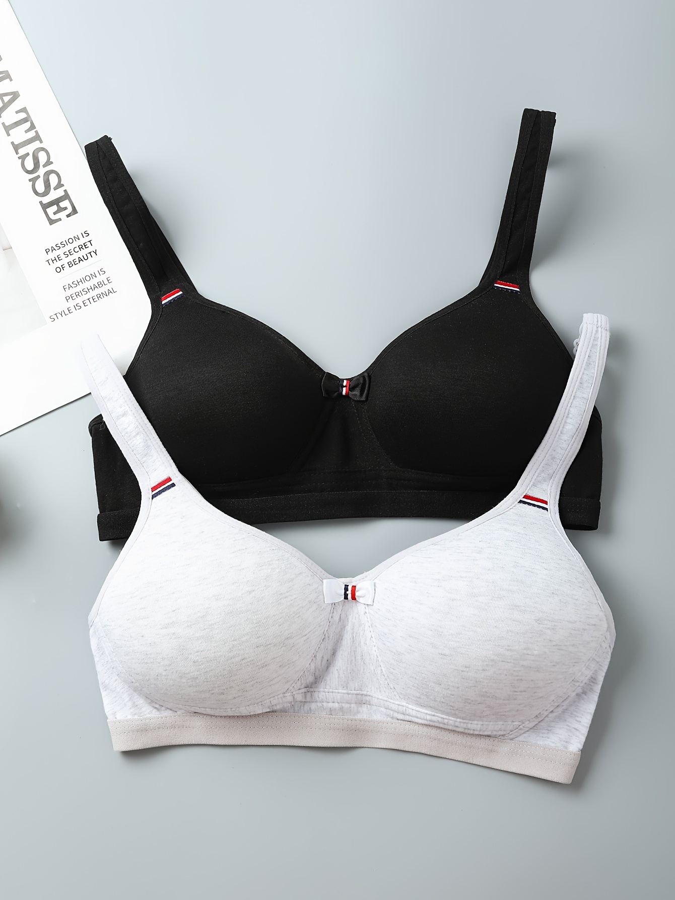 2-pack cotton push-up bras - White/Black - Ladies