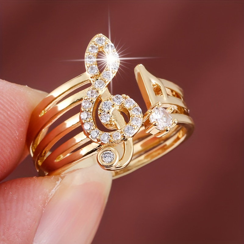 French Open Musical Note Ring Synthetic Zircon & Copper