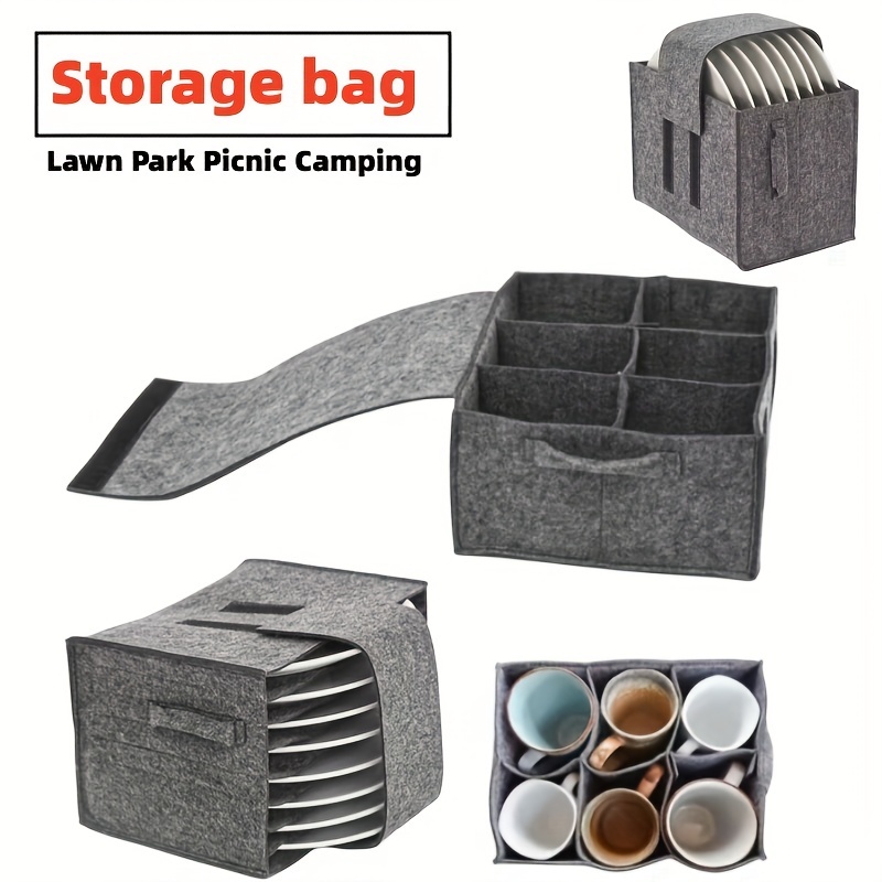 

1pc Felt Tableware Storage Bag, Cup Plate Cutlery Classification Bag, Portable Storage Box, Layered Storage Box, Suitable For Rvs, Ships, Lawns, Parks, Picnics, Camping, Etc