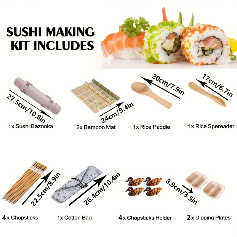 All in One DIY Sushi Making Kit Bazooka Maker Roller Machine Sushi Knife  Bamboo Mats Avocado Slicer Chopsticks Holder Paddle Spreader Device 