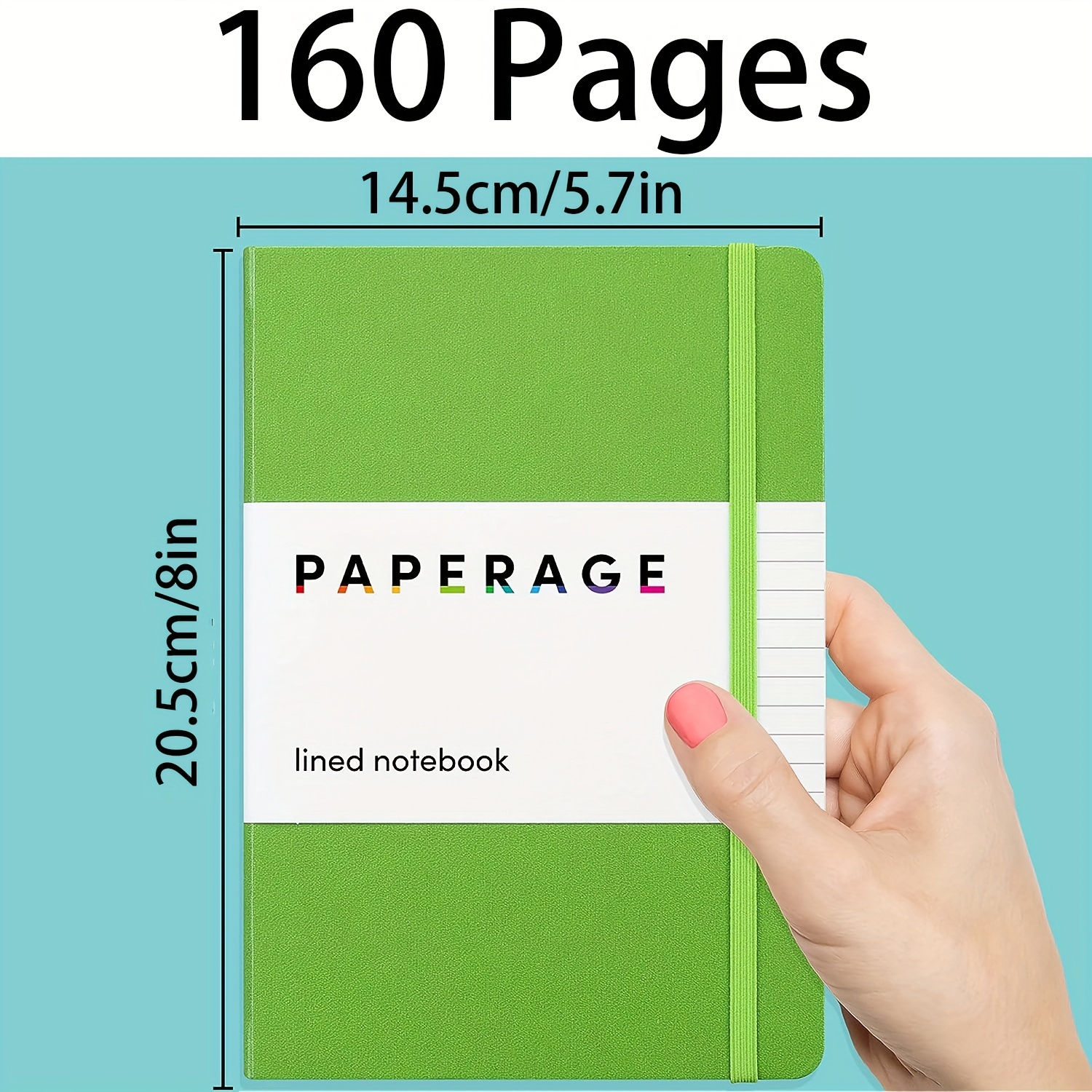 PAPERAGE Lined Journal Notebook, (Black), 160 Pages, Medium 160 Black