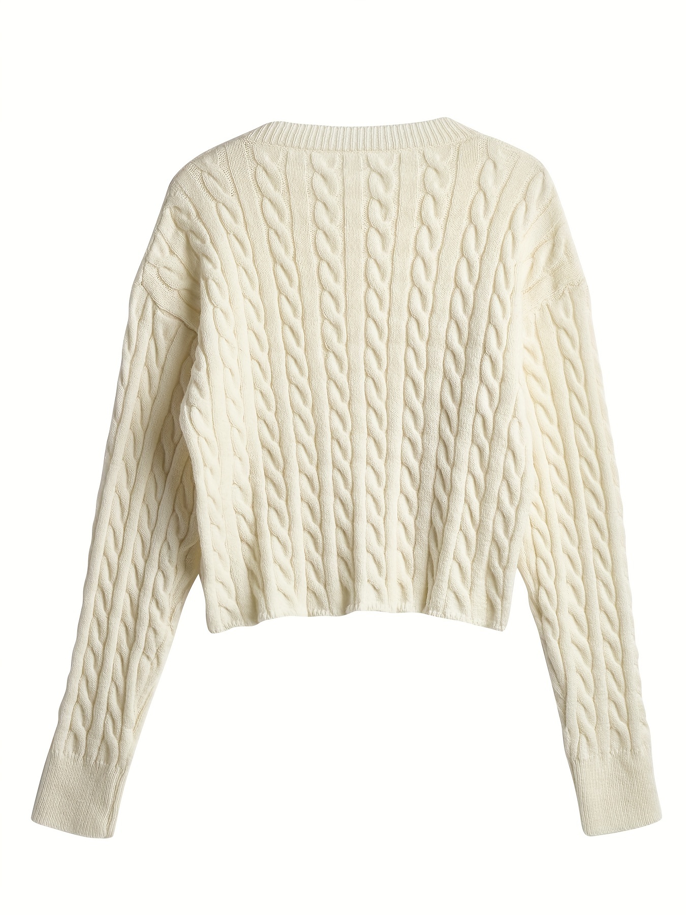 Drop Shoulder Cable Knit Sweater Casual Long Sleeve Sweater - Temu