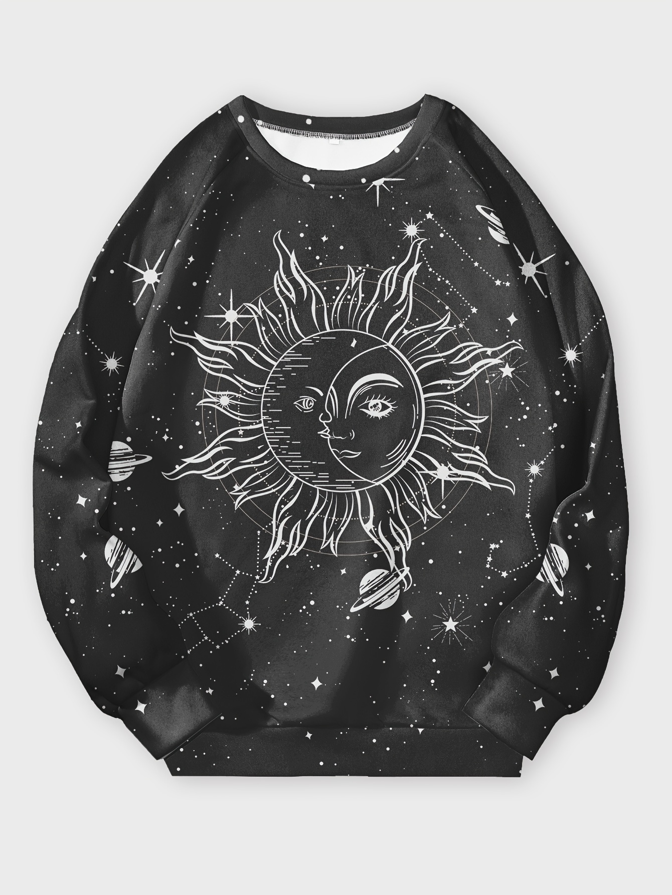 Sun Moon Print Loose Sweatshirt Casual Long Sleeve Crew Neck