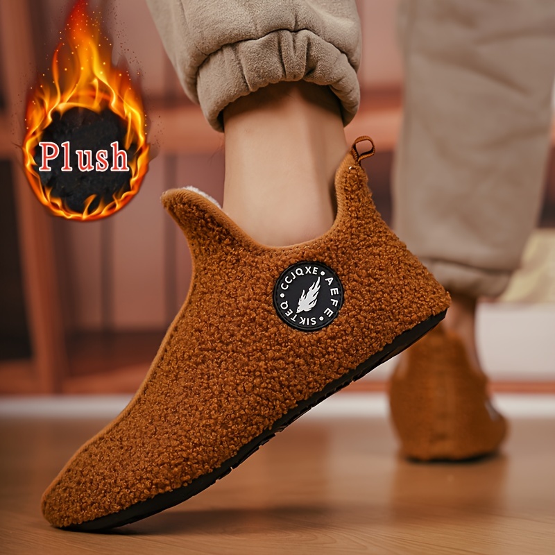 mens plush casual ankle shoes breathable lightweight soft sole slip on shoes for indoor walking autumn and winter