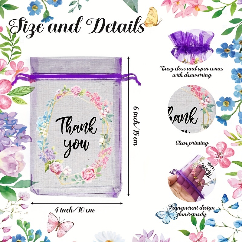 Purple Thank You Gift Bags Sheer Organza Bags Floral Small - Temu