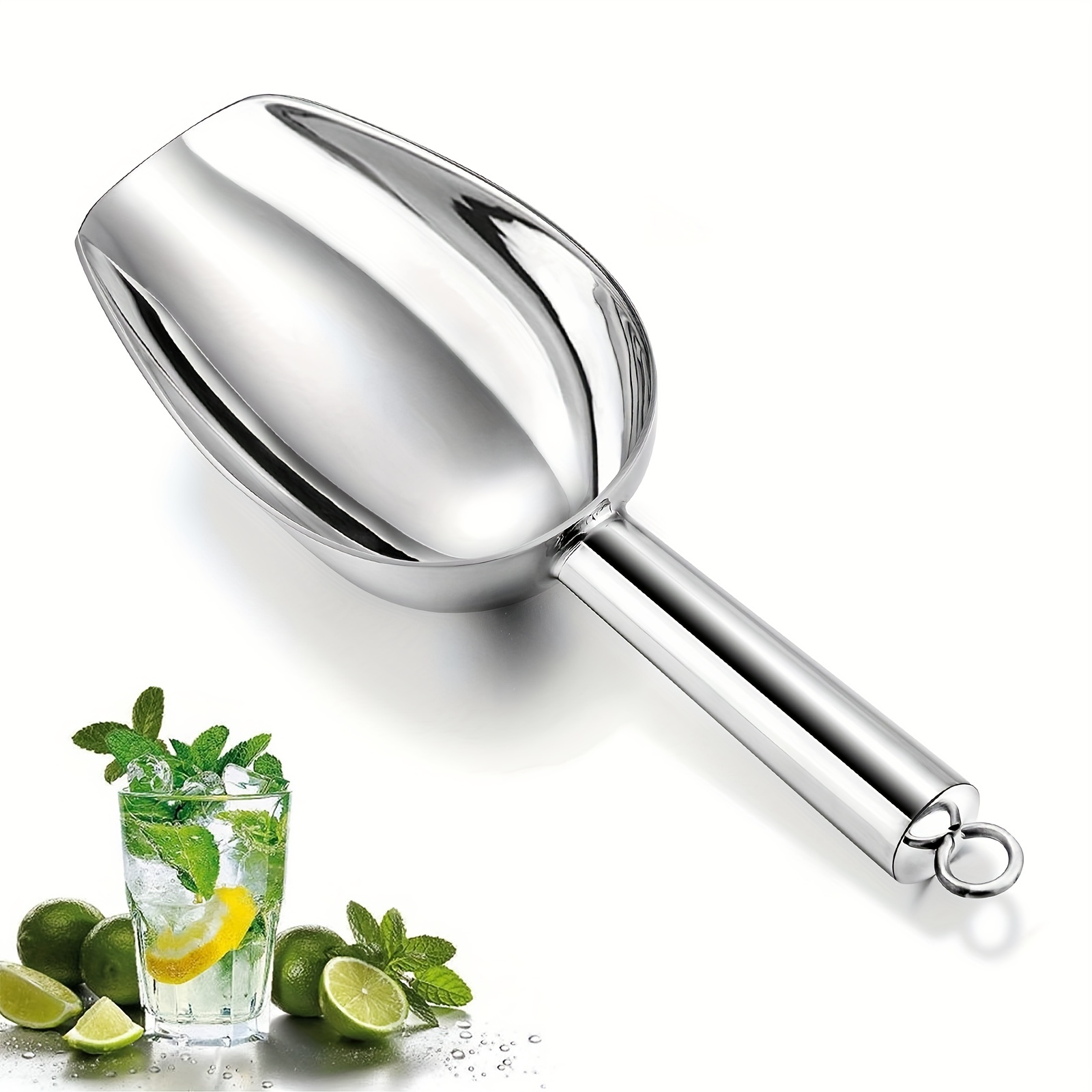Metal Ice Scoop, Stainless Steel Bar Ice Flour Utility Scoop  Multifunctional Scoops Dog Food Scoop for Kitchen Bar Party Pet Dog Food-  Silver