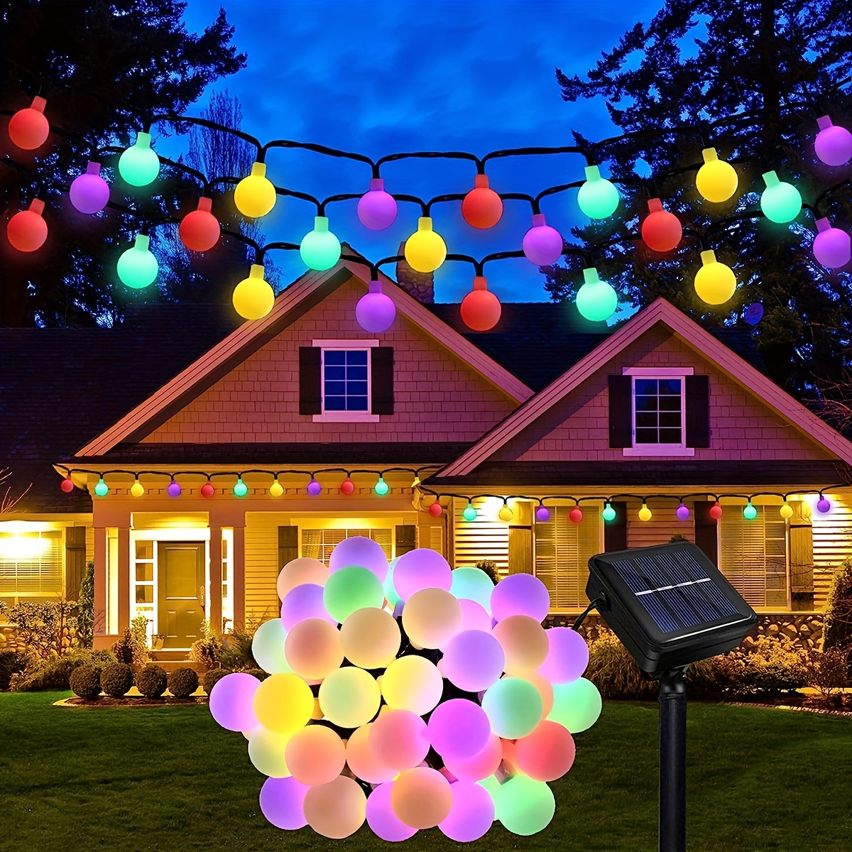 1pc LED Wishing Ball String Light, Solar Outdoor Curtain Small Round Ball  Light Bulb, Gypsophila Festival Decoration, Color Light