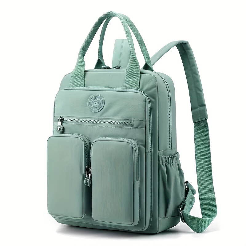 Greenish grey multi-pocket backpack