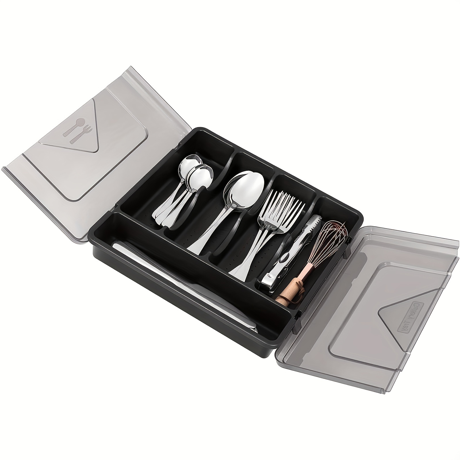 Flatware Storage Case - Durable 5 Compartment Silverware Storage Container  Box with Removable Lid and Easy to Carry Handles - Large Capacity Keeps