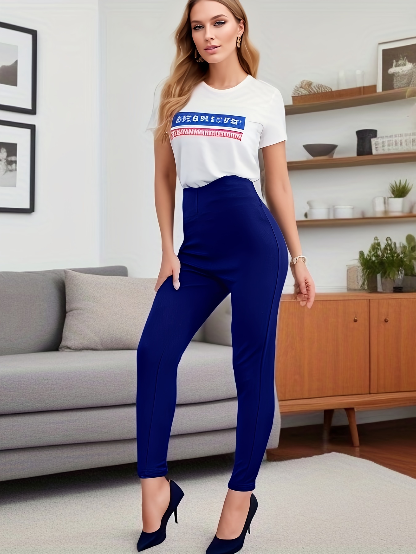 Solid High Waist Skinny Jeans - Royal Blue