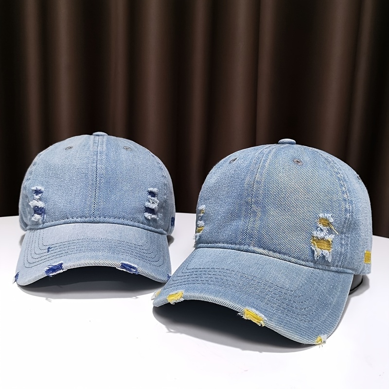 

Ripped Blue Denim Baseball Cap Vintage Washed Distressed Hat Lightweight Adjustable Dad Hats For Women Men