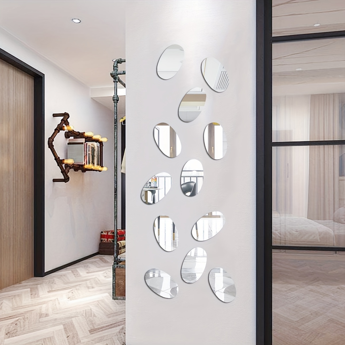 Pegatinas de Pared con Espejo Ondulado 3D, 6 Piezas, Espejo Decorativo para  el hogar decoración de Pared de acrílico Espejo de plástico, Azulejos para