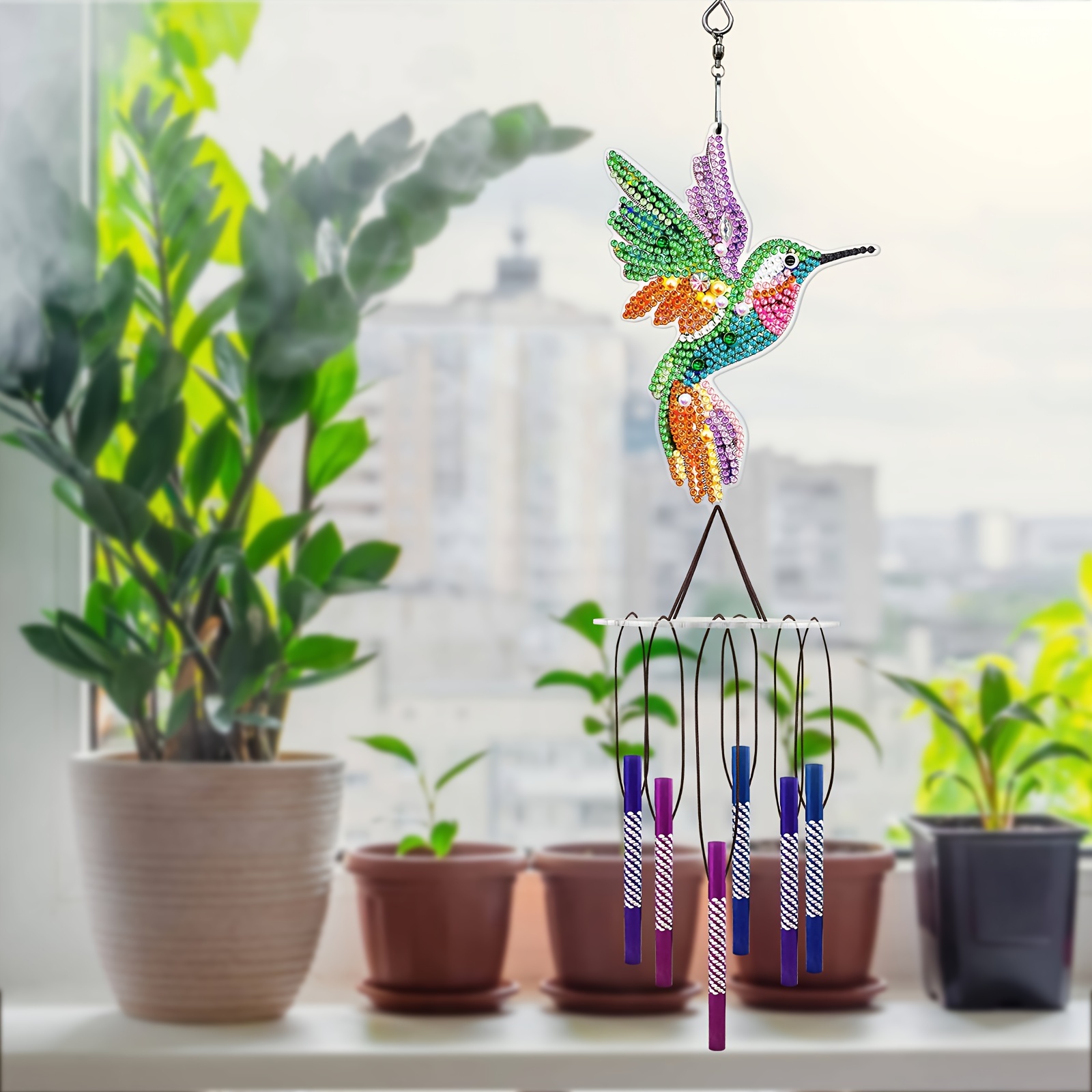  4 Pcs Diamond Painting Kits 5D Diamond Painting Suncatcher  Double Sided DIY Wind Chime Kit Diamond Art for Kids Butterfly Bee  Hummingbird Ornament for Adults Kids Home Garden Supplies (Bright Style) 