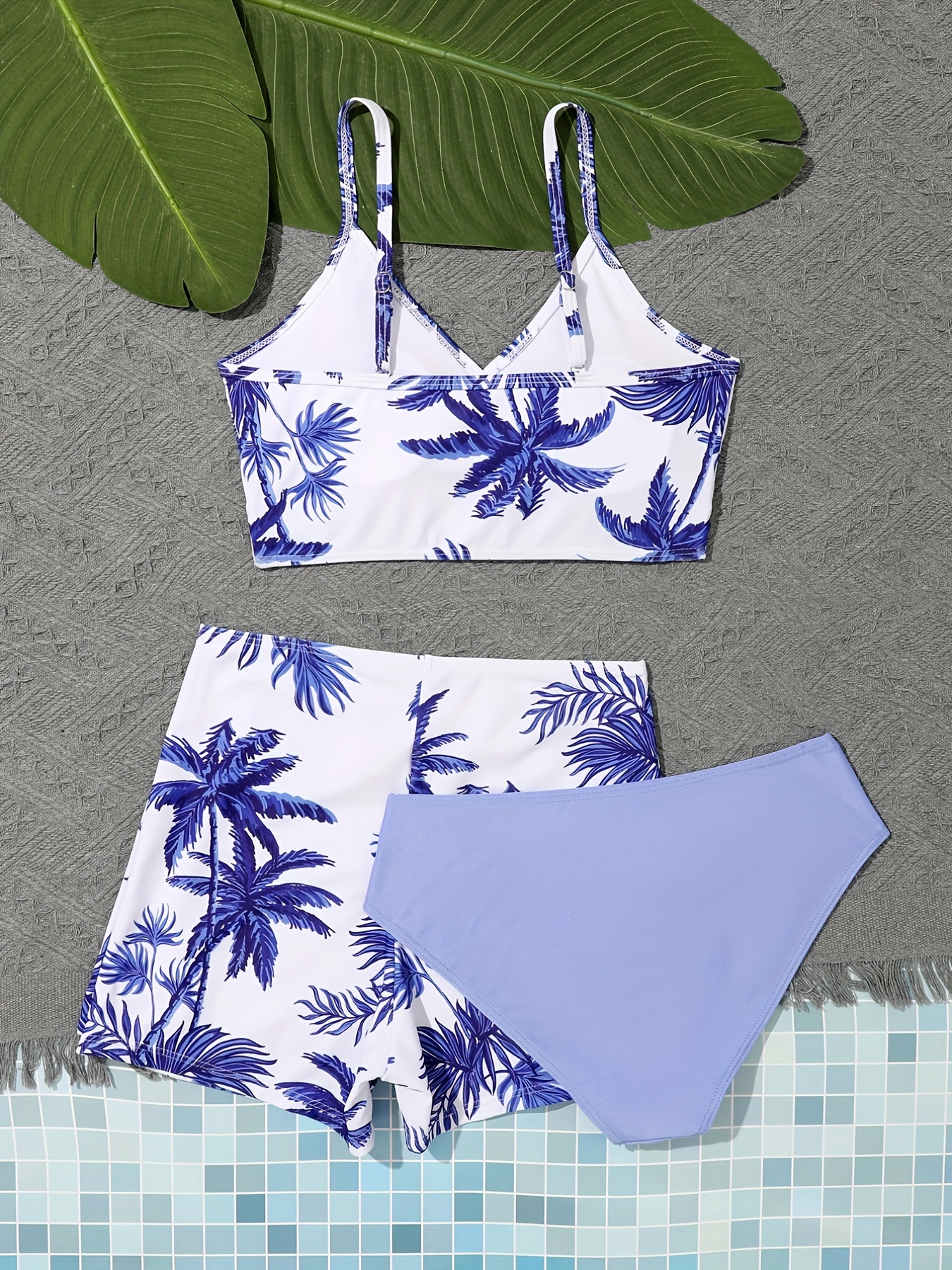 Girls Bikini Tankini Swimsuit Palm Tree Graphic Cami Top - Temu Canada
