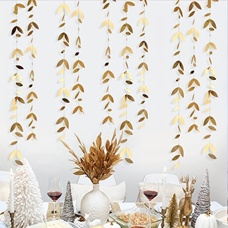 24 Pcs Gold Leaf Decorations for Spring Party Garland Hanging Leaves Greenery Vines Banner Backdrop Wall Decals for Birthday Anniversary Wedding Brida