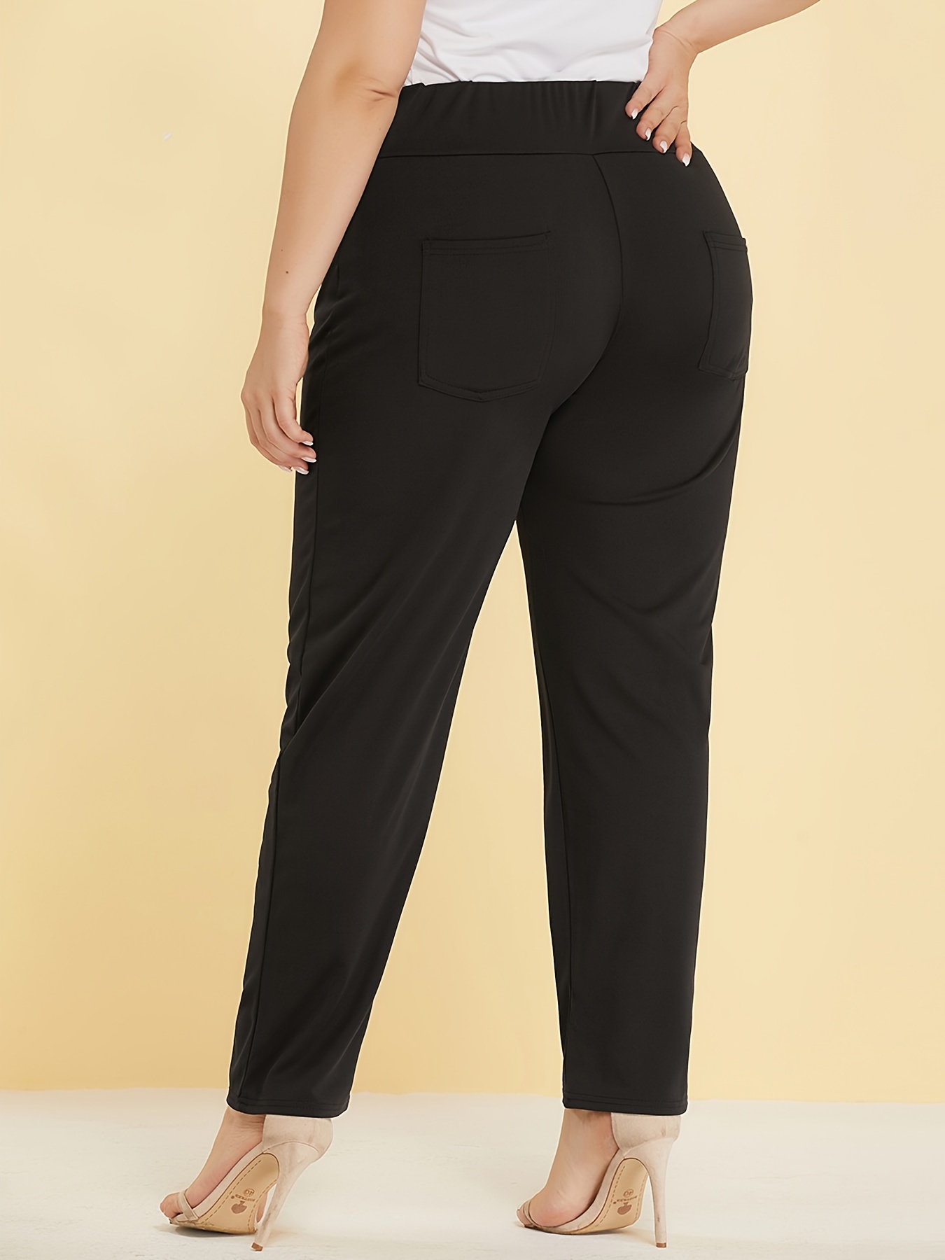 Plus Size Elegant Pants Women's Plus Plain High Button - Temu