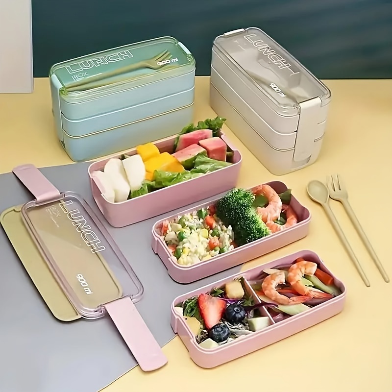 Multiple Colors Portable Bento Box With Lid Spoon And Fork - Temu