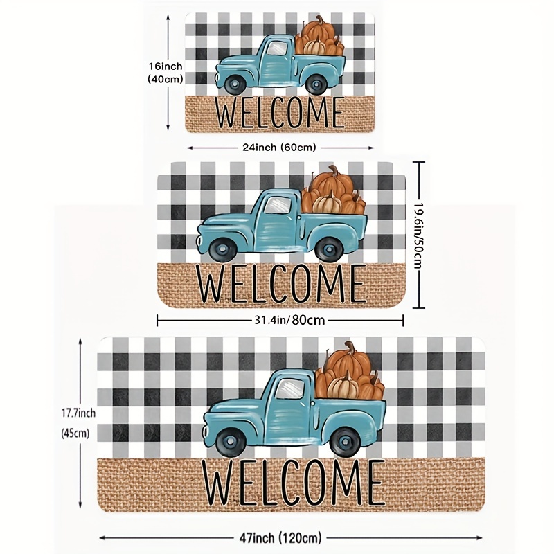 Soft Kitchen Rug Pumpkin Car Black And White Plaid Padded - Temu