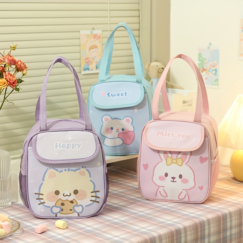 1pc Unicorn Pattern Lunch Bag, Cartoon Cute Polyester Reusable Lunch Box  For Office Work School Picnic Beach