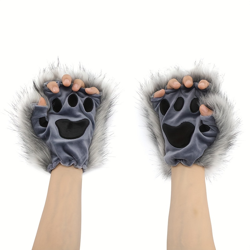 1 Pair Furry Paw Gloves Cat Girls Cosplay Accessory Kawaii Plush Wolf Paws