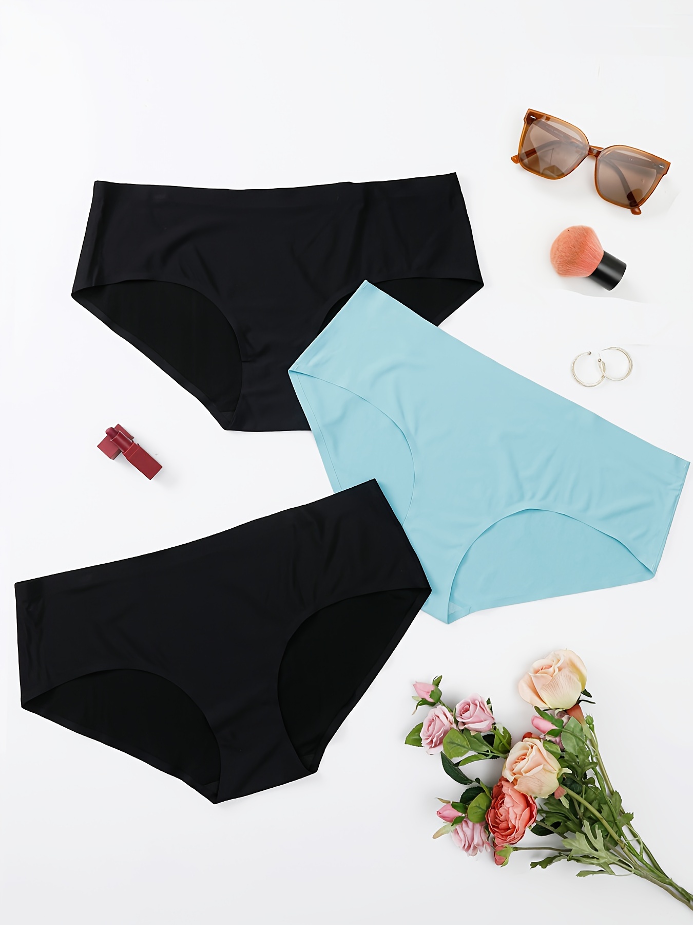 Plus Size Simple Panties Set Women's Plus Solid High Waisted