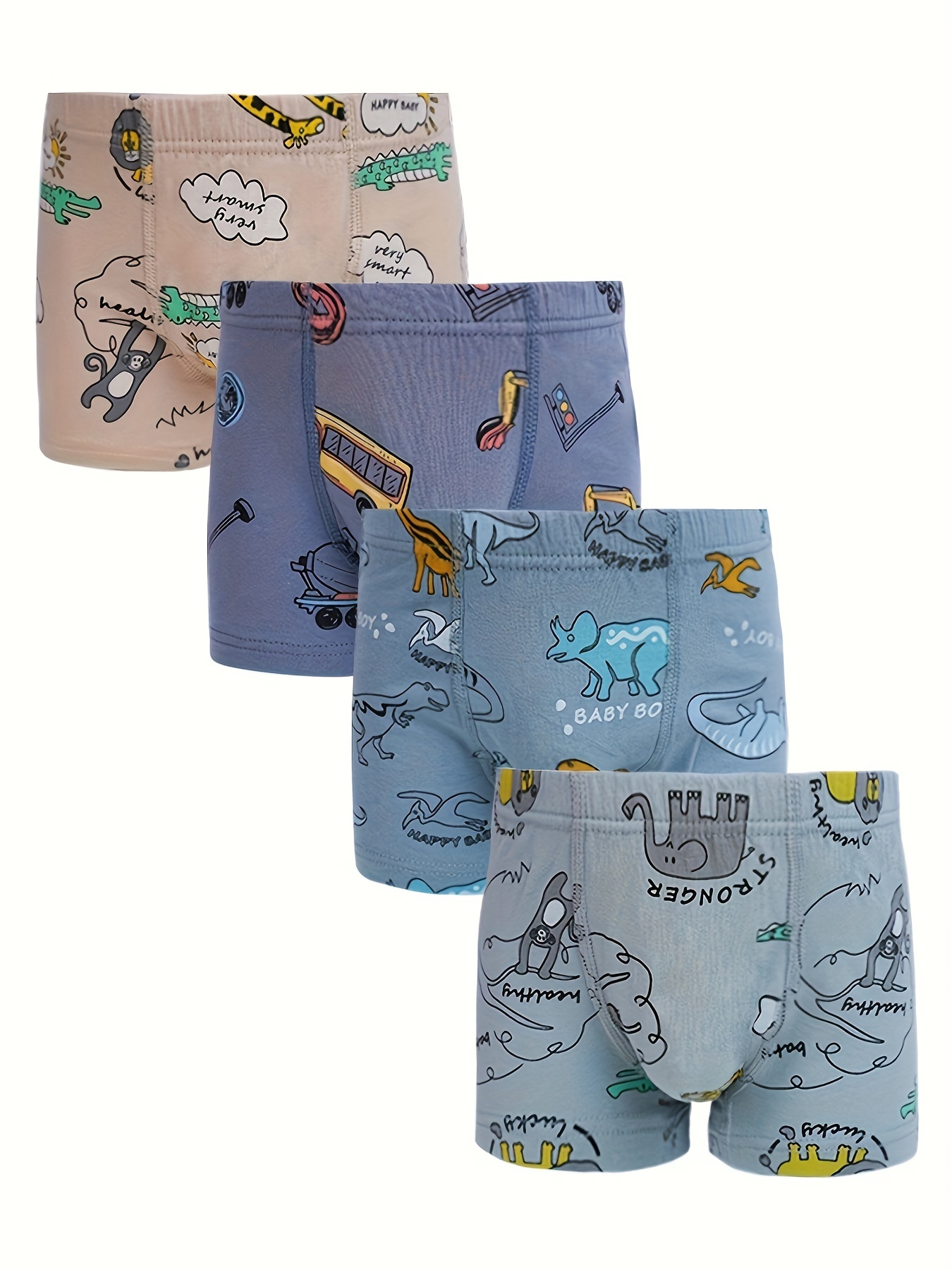 Teen Boys Boxer Briefs Cute Animal Pattern 95% Cotton Waist Elastic Boxer  Briefs Pack Of 4 For Under 12 Years