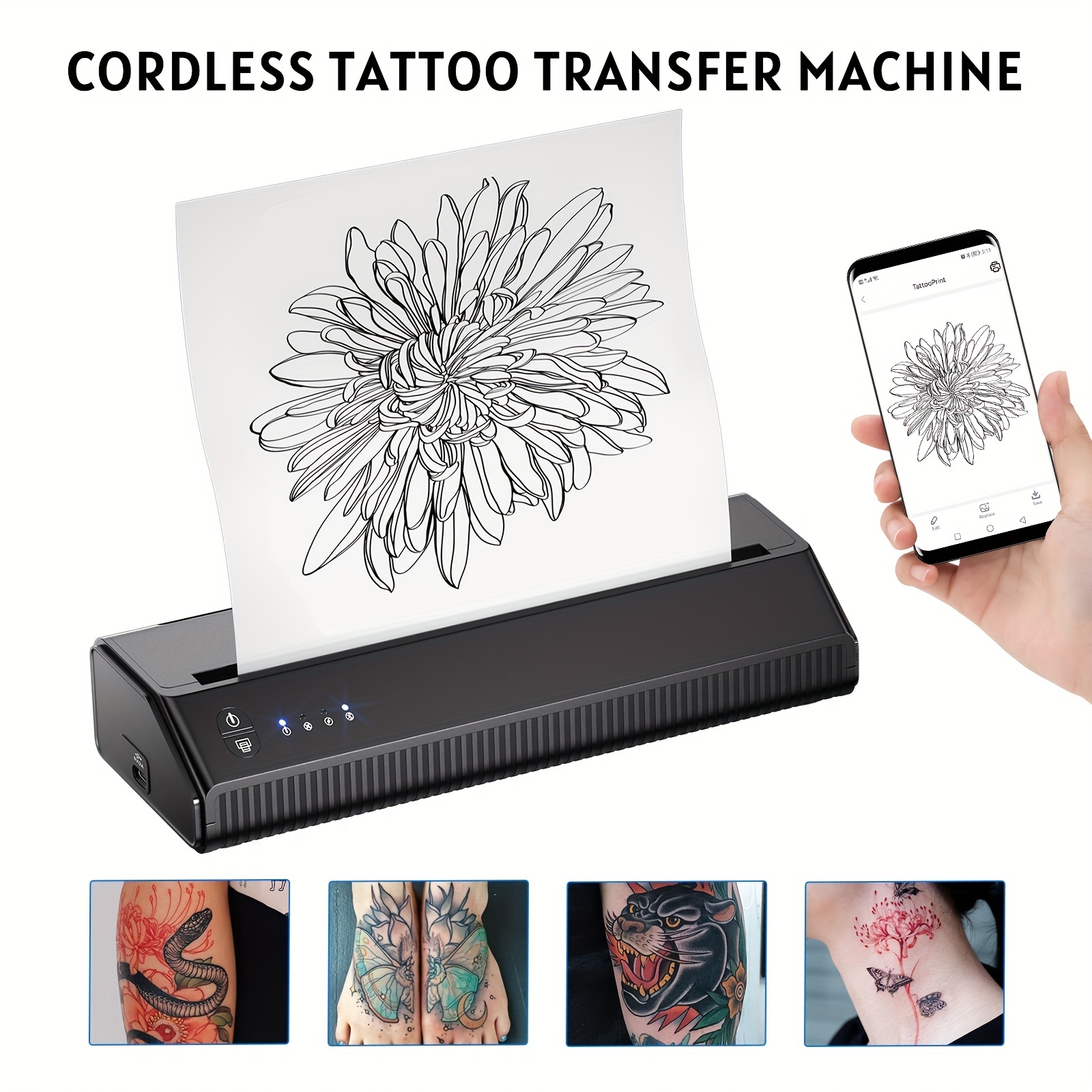 TATELF Máquina de plantillas de tatuaje, copiadora térmica, impresora de  plantillas de tatuajes con 20 piezas de papel de transferencia para