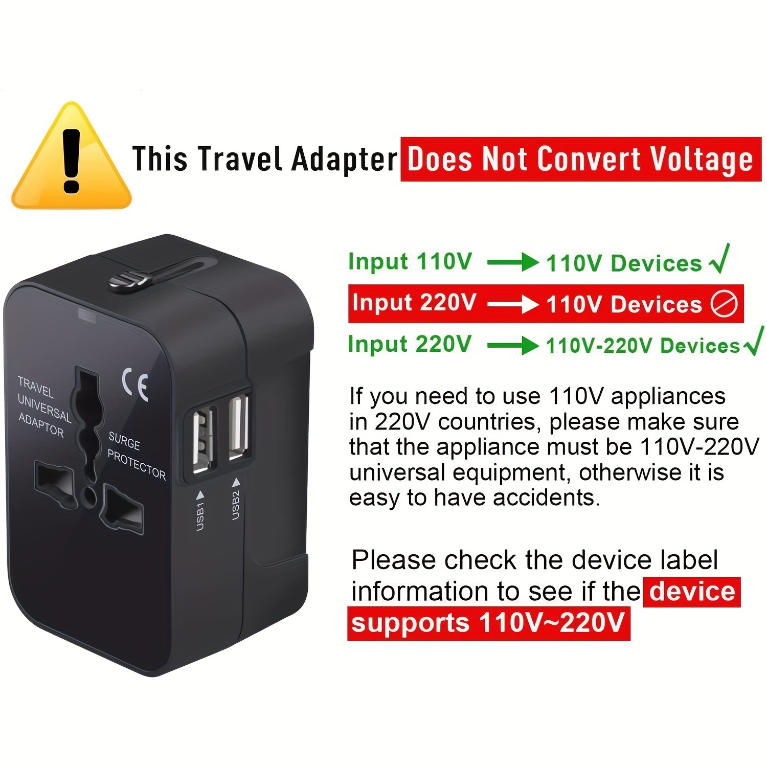 Adaptador universal de viaje con 2 puertos USB