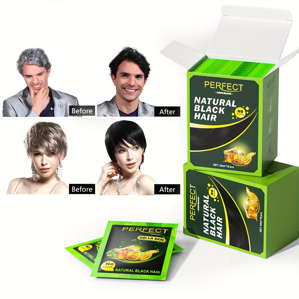 10pcs Box Herbal Hair Shampoo 3 In 1 Gray Coverage Instant Coloring