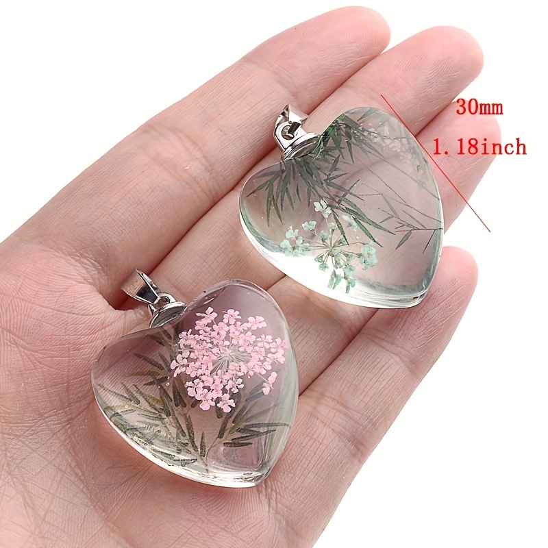 3pcs Clear Glass Heart-Shaped Dried Flower Pendant DIY Jewelry Making Hand Craft Fine Jewelry,Temu