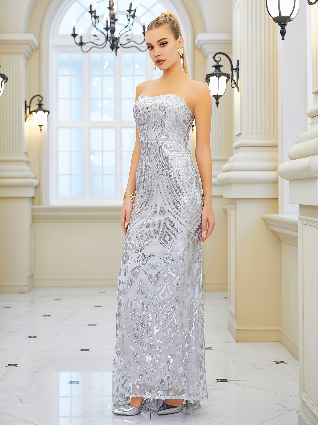 Silver dresses for wedding cheap party