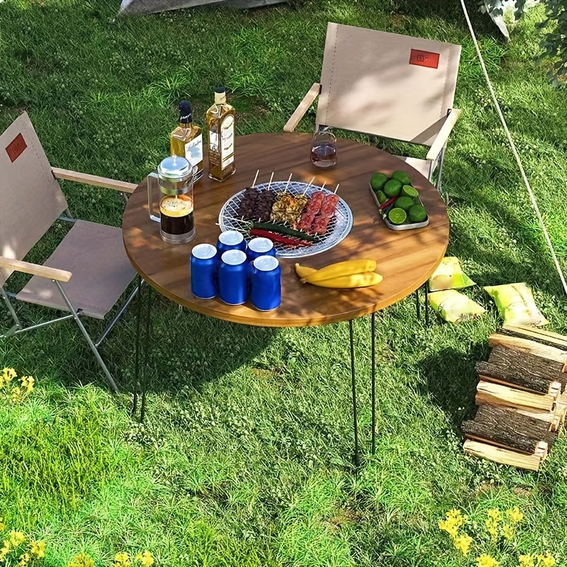 Mesa redonda plegable para acampar al aire libre, mesa de escritorio de  bambú portátil con bolsa de transporte, respaldo de pesca, Picnic, barbacoa  - AliExpress
