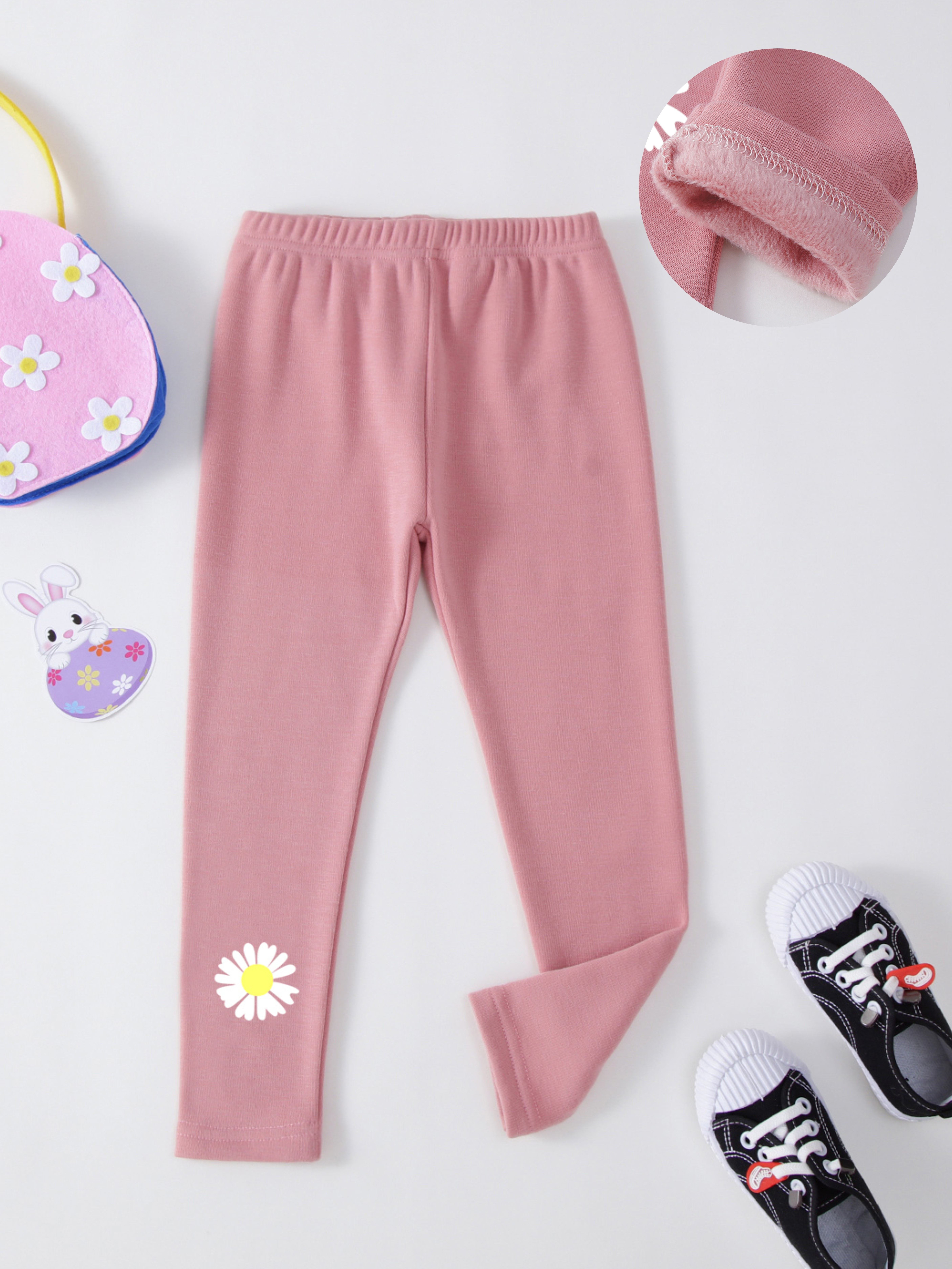 Girl's Small Flower Pattern Casual Trousers Solid Stretch - Temu