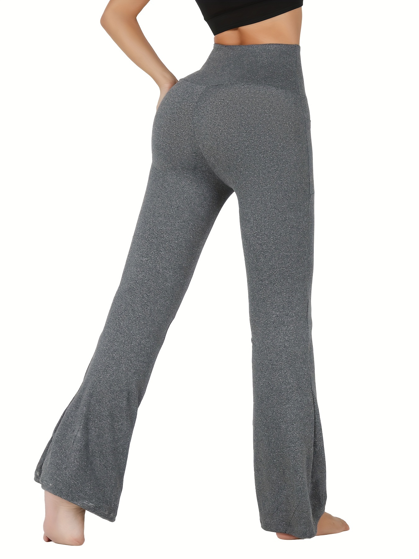  QOQ Womens Scrunch Flare Leggings V Back High Waisted Bootcut  Yoga Pants Tummy Control Bell Bottom Leggings Grey S : Clothing, Shoes &  Jewelry