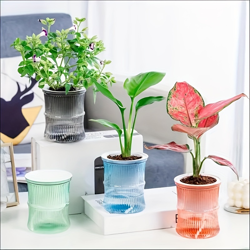 

1pc, Self-watering Lazy Person Soil Cultivation Small Pot Living Room Desktop Bamboo Flower Pot