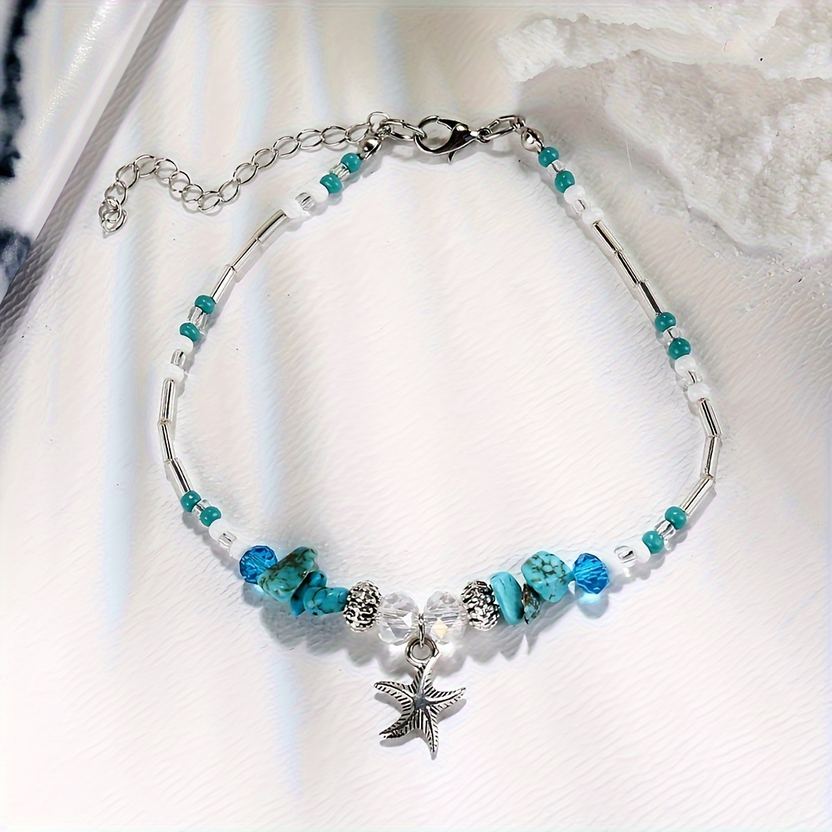 1pc Women's Anklet, Fashion Simple Starfish Pendant, Multicolor Beaded Elegant Ankle Bracelet For