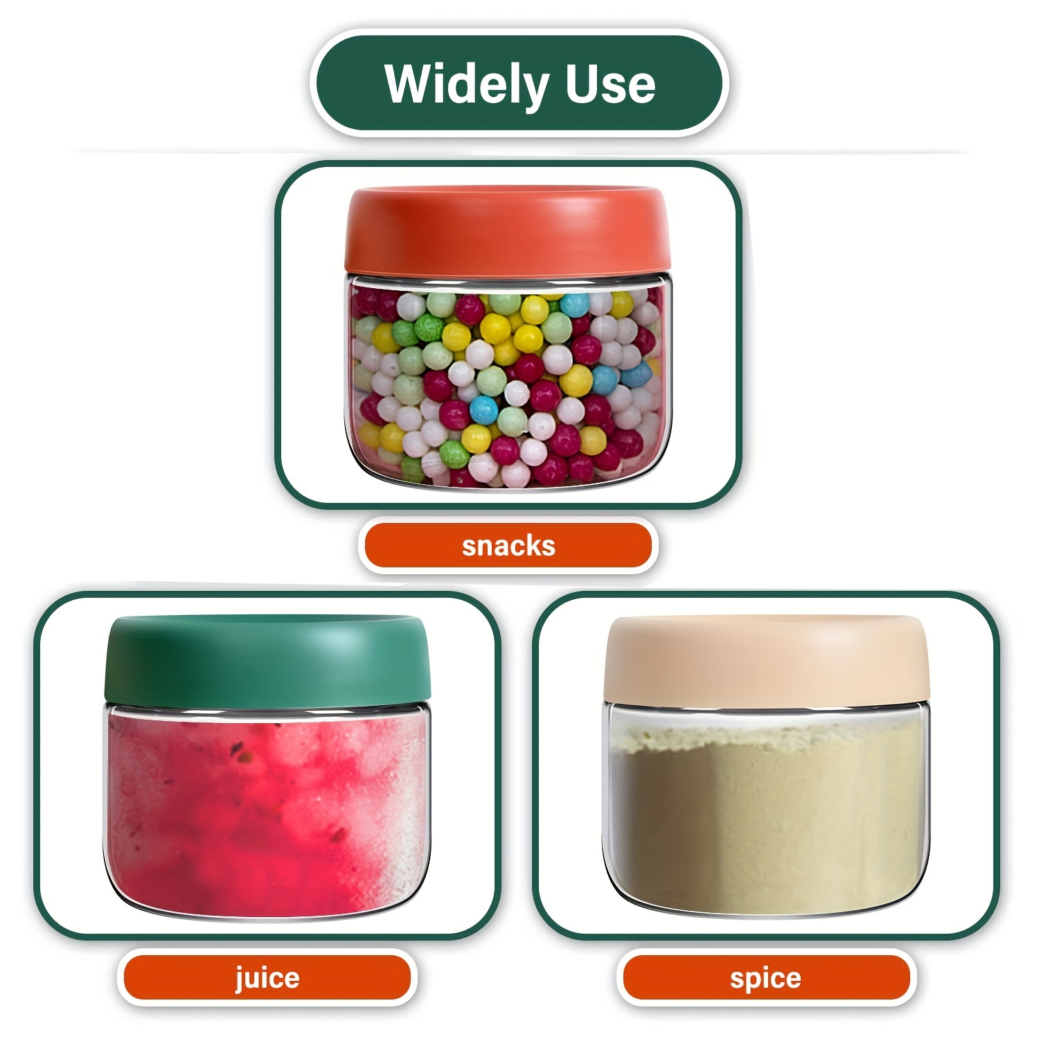 3pcs 3 Color Glass Jar With Screw Lid For Oats Condiment Salad