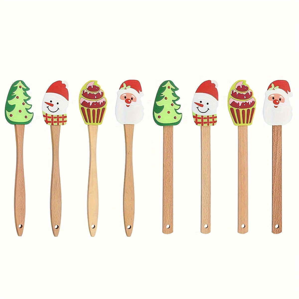 Christmas Silicone Spatula, Christmas Wooden Handle Cake Spatula