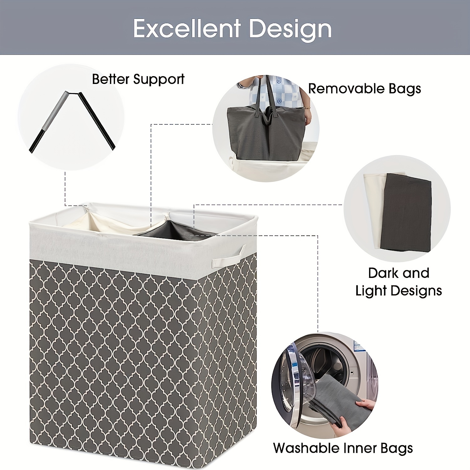 Double Hamper, Collapsible Laundry Basket, 2 Sections Divided Hampers For  Laundry With Removable Bag, Farmhouse Laundry Organization With Liners For  Bedroom And Dorm, Toy Storage And Organizer, Home Organization, Back To  School