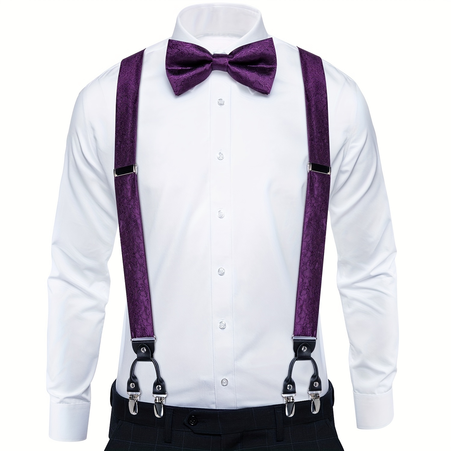 Adult Silk Suspenders Mens Set 6 Clip Braces Vintage Adjustable