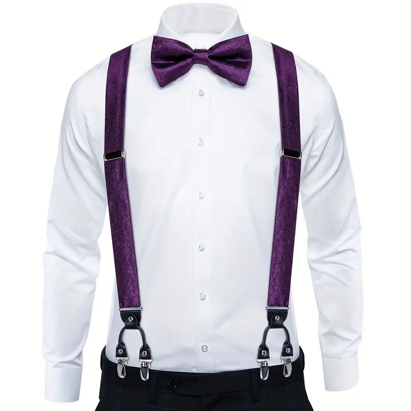 Adult Silk Suspenders Mens Set 6 Clip Braces Vintage Adjustable