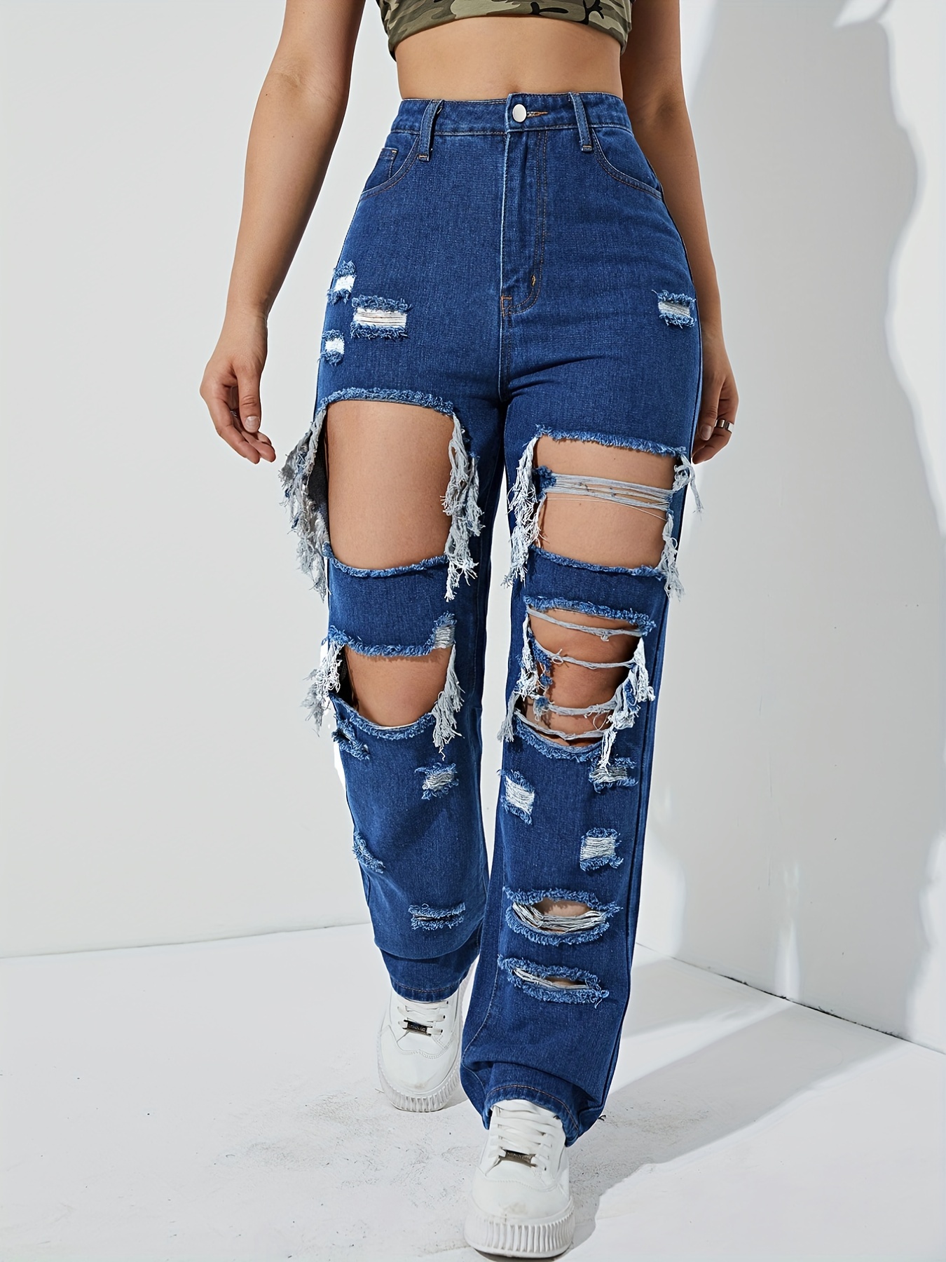 Women's High Rise Ripped & Distressed Jeans