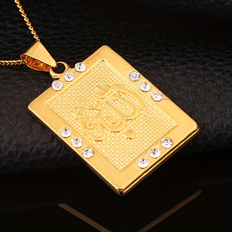 18k Gold Plated Golden Color Square Pendant Necklace Inlaid Temu