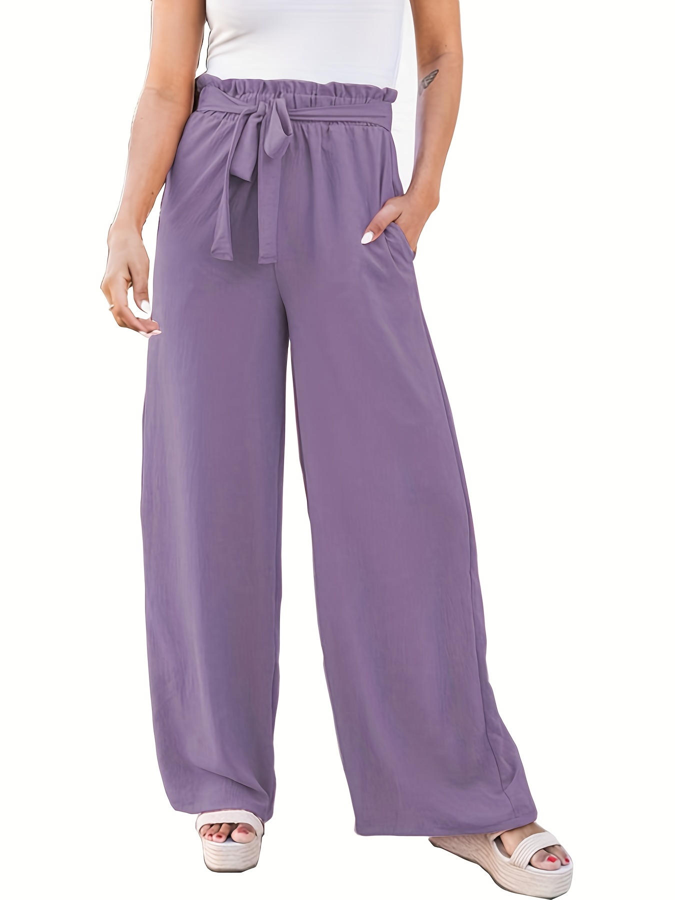 Aayomet Flowy Pants for Women Women's Fashion Casual Stretchy Wide Leg  Palazzo Pants Summer Leisure High Wide Leg Cover up Pants,Purple XXL
