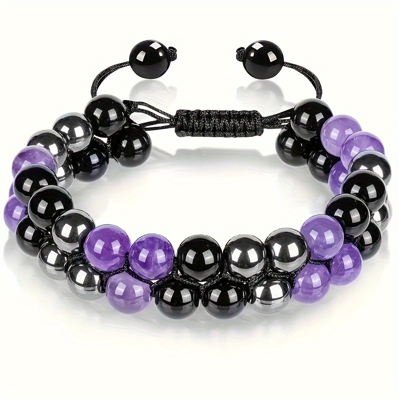 Purple And Black Beads Bracelet