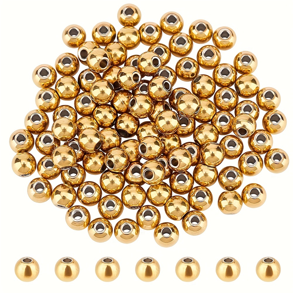 304 Stainless Steel Beads Beads Spacers Round Real 24k Gold - Temu