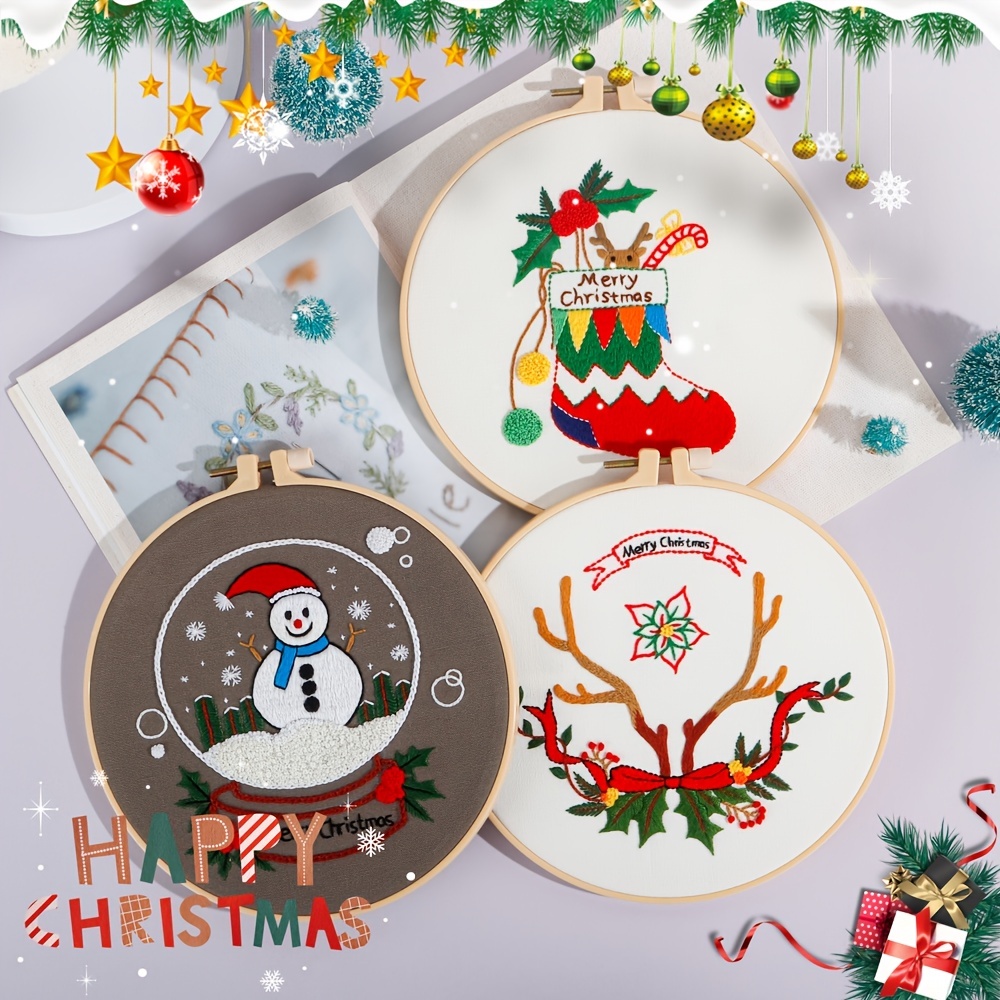 Christmas Embroidery Kit for Beginners with Embroidery Frame