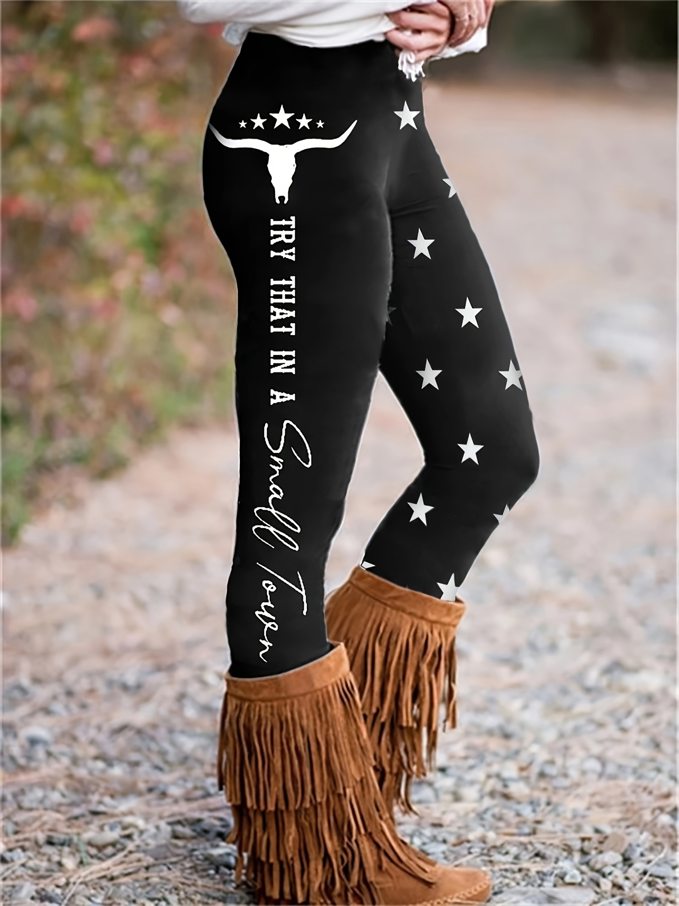 Star Letter Print Leggings Casual High Waist Skinny Leggings - Temu