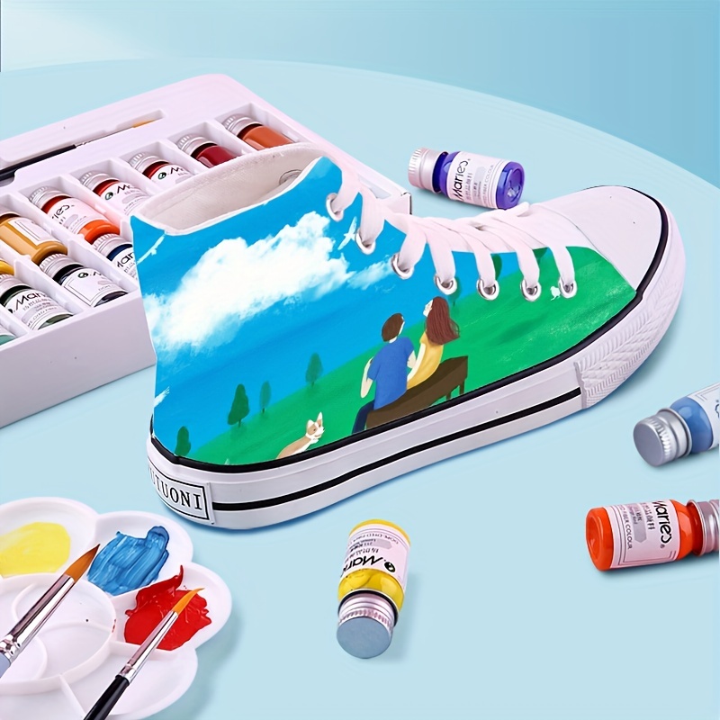  H-TONE Juego de pintura permanente para tela de grado  profesional, juego de 8 colores (3.4 fl oz cada uno), kit de pintura  impermeable para zapatos para tela, tela textil, suministros de